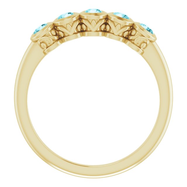 14K Gold Round Natural Blue Zircon Five-Stone Bezel-Set Ring - Yellow Gold - view 7