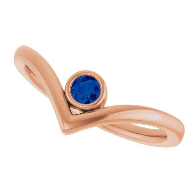 14K Gold Round Lab-Grown Blue Sapphire Bezel-Set Solitaire V Ring - Rose Gold - view 10