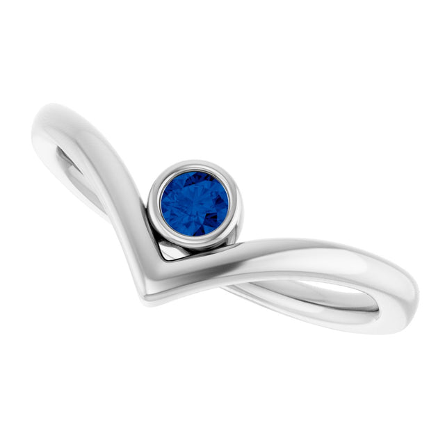 14K Gold Round Lab-Grown Blue Sapphire Bezel-Set Solitaire V Ring - White Gold - view 10