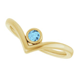 14K Gold Round Natural Aquamarine Bezel-Set Solitaire V Ring - Yellow Gold - view 10