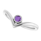 14K Gold Round Natural Amethyst Bezel-Set Solitaire V Ring - White Gold - view 10