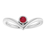 14K Gold Round Lab-Grown Ruby Bezel-Set Solitaire V Ring - White Gold - view 8