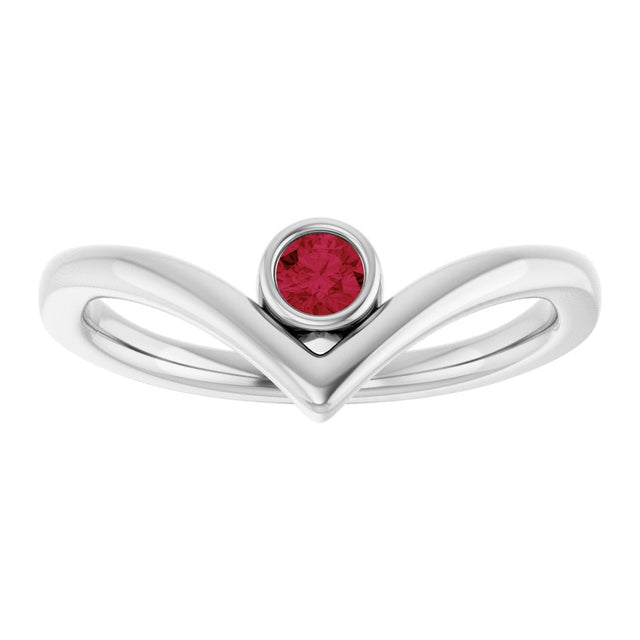 14K Gold Round Natural Ruby Bezel-Set Solitaire V Ring - White Gold - view 8