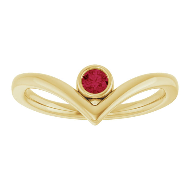 14K Gold Round Lab-Grown Ruby Bezel-Set Solitaire V Ring - Yellow Gold - view 8