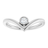14K Gold Round Natural Diamond Bezel-Set Solitaire V Ring - White Gold - view 8