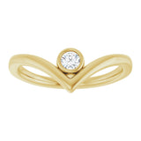 14K Gold Round Natural Diamond Bezel-Set Solitaire V Ring - Yellow Gold - view 8