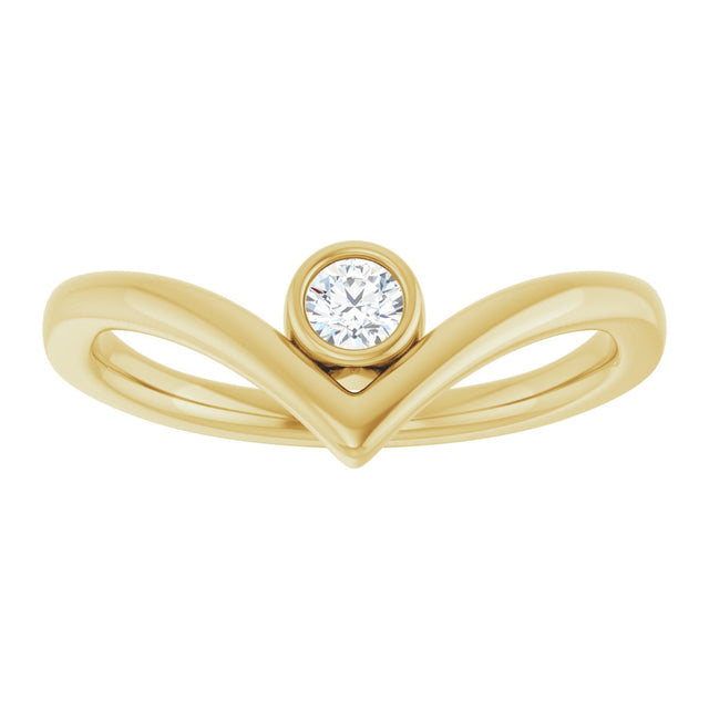 14K Gold Round Natural Diamond Bezel-Set Solitaire V Ring - Yellow Gold - view 8