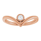 14K Gold Round Natural Diamond Bezel-Set Solitaire V Ring - Rose Gold - view 8