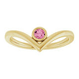 14K Gold Round Natural Pink Tourmaline Bezel-Set Solitaire V Ring - Yellow Gold - view 8