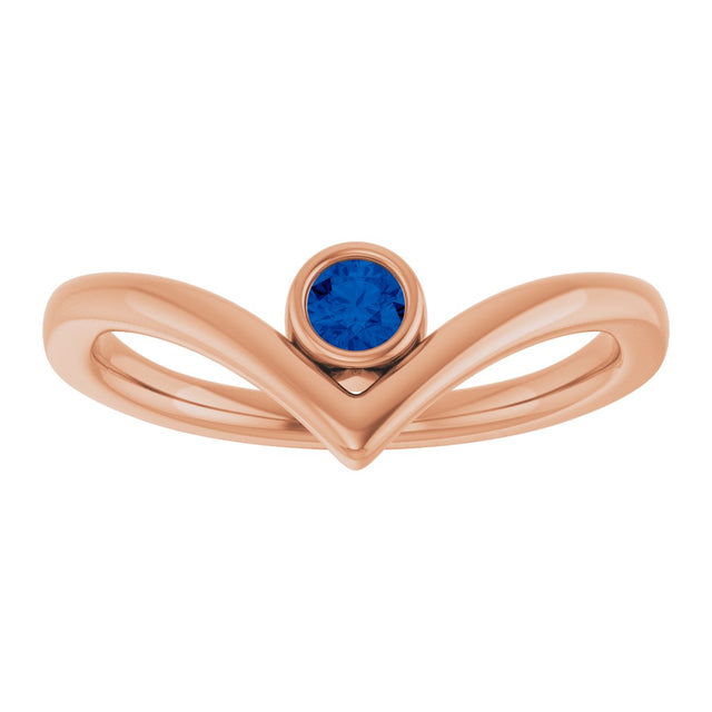 14K Gold Round Lab-Grown Blue Sapphire Bezel-Set Solitaire V Ring - Rose Gold - view 8