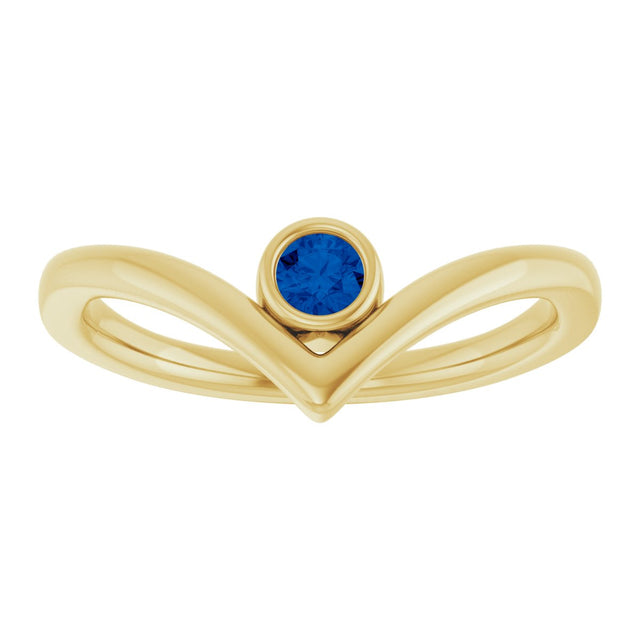 14K Gold Round Lab-Grown Blue Sapphire Bezel-Set Solitaire V Ring - Yellow Gold - view 8