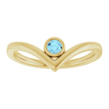 14K Gold Round Natural Aquamarine Bezel-Set Solitaire V Ring - Yellow Gold - view 8