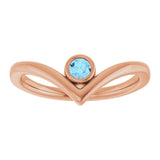 14K Gold Round Natural Aquamarine Bezel-Set Solitaire V Ring - Rose Gold - view 8