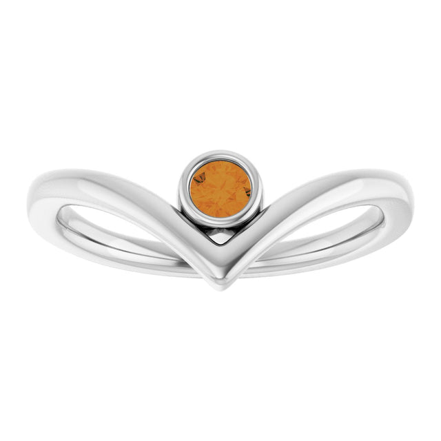 Platinum Round Natural Citrine Bezel-Set Solitaire V Ring - view 8