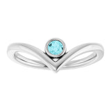 Platinum Round Natural Blue Zircon Bezel-Set Solitaire V Ring - view 8