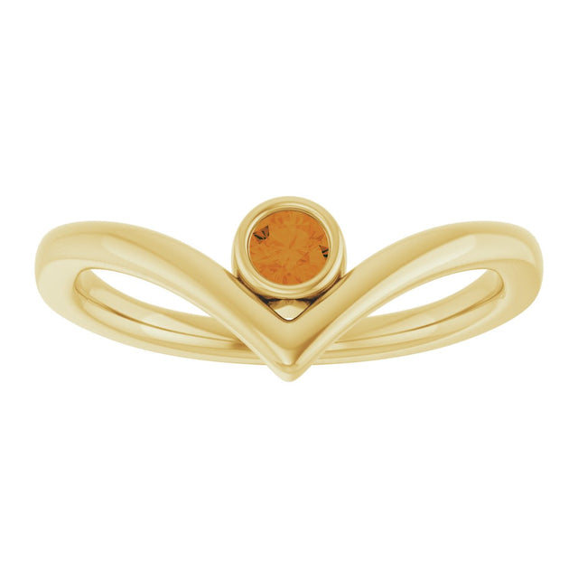 14K Gold Round Natural Citrine Bezel-Set Solitaire V Ring - Yellow Gold - view 8