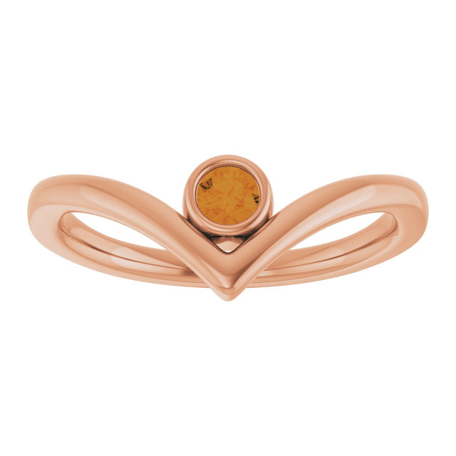 14K Gold Round Natural Citrine Bezel-Set Solitaire V Ring - Rose Gold - view 8