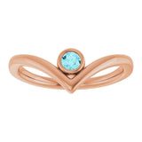 14K Gold Round Natural Blue Zircon Bezel-Set Solitaire V Ring - Rose Gold - view 8