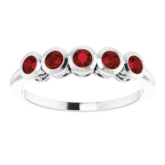 Platinum Round Natural Mozambique Garnet Five-Stone Bezel-Set Ring - view 8