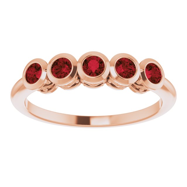 14K Gold Round Natural Mozambique Garnet Five-Stone Bezel-Set Ring - Rose Gold - view 8