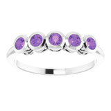 Platinum Round Natural Amethyst Five-Stone Bezel-Set Ring - view 8