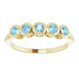 14K Gold Round Natural Aquamarine Five-Stone Bezel-Set Ring - Yellow Gold - view 8