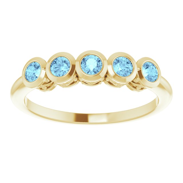 14K Gold Round Natural Aquamarine Five-Stone Bezel-Set Ring - Yellow Gold - view 8