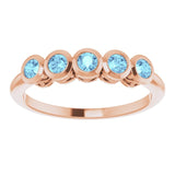 14K Gold Round Natural Aquamarine Five-Stone Bezel-Set Ring - Rose Gold - view 8