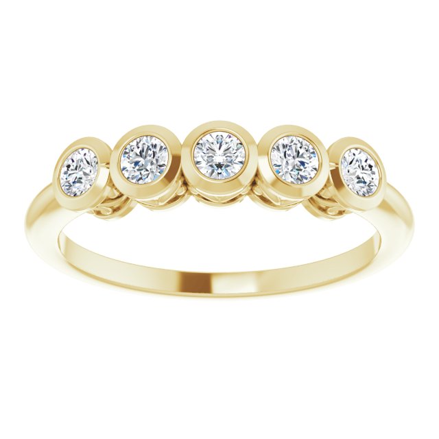14K Gold Round Natural Diamond Five-Stone Bezel-Set Ring – 2.5mm Stones - Yellow Gold - view 8