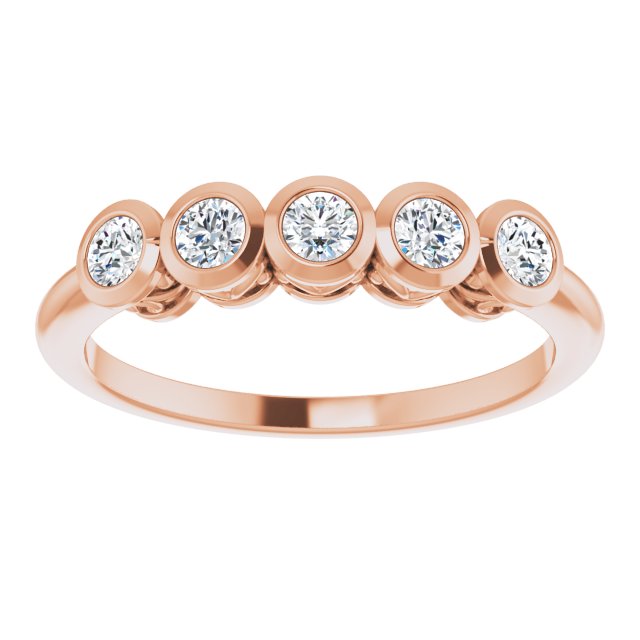 14K Gold Round Natural Diamond Five-Stone Bezel-Set Ring – 2.5mm Stones - Rose Gold - view 8