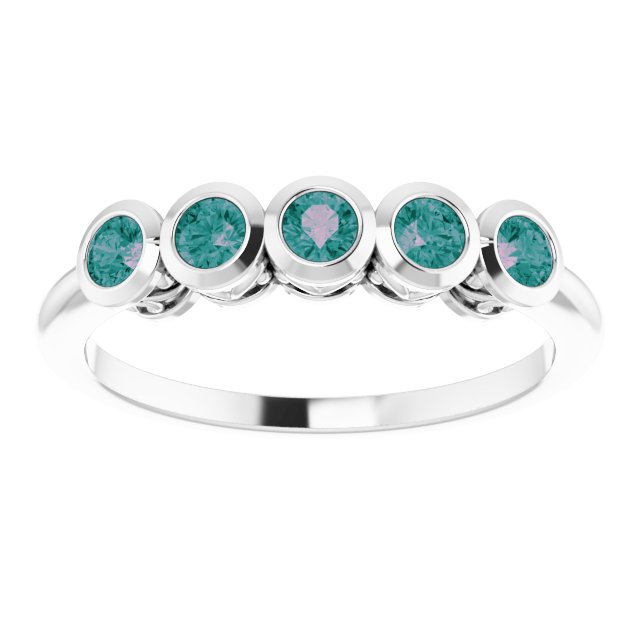 14K Gold Round Lab-Grown Alexandrite Five-Stone Bezel-Set Ring - White Gold - view 8