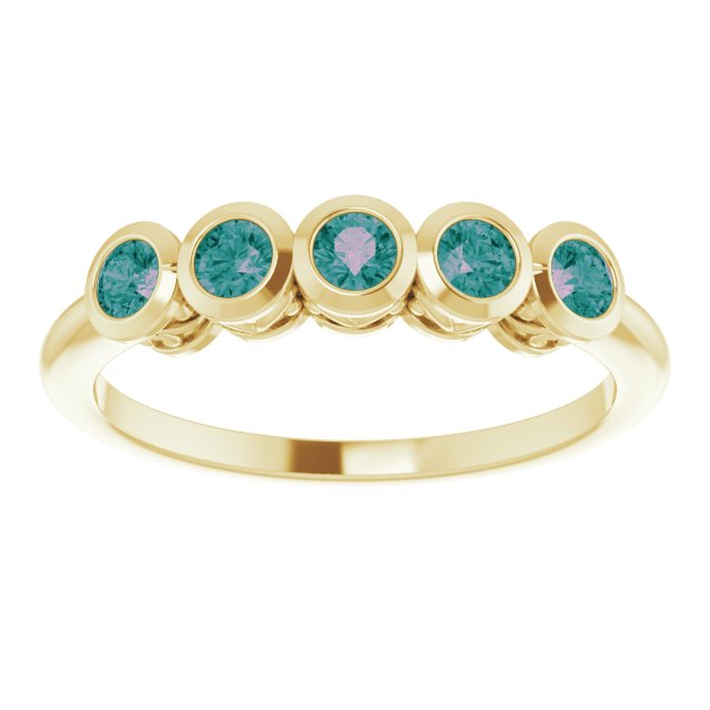 14K Gold Round Lab-Grown Alexandrite Five-Stone Bezel-Set Ring - Yellow Gold - view 8