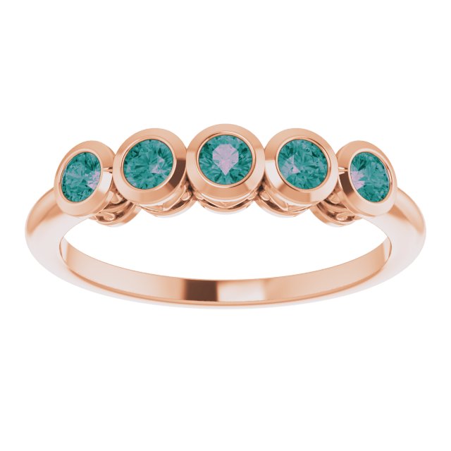 14K Gold Round Natural Alexandrite Five-Stone Bezel-Set Ring - Rose Gold - view 8