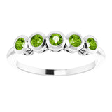 Platinum Round Natural Peridot Five-Stone Bezel-Set Ring - view 8