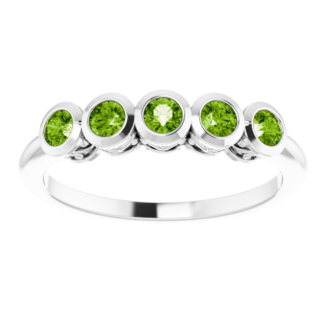 Platinum Round Natural Peridot Five-Stone Bezel-Set Ring - view 8
