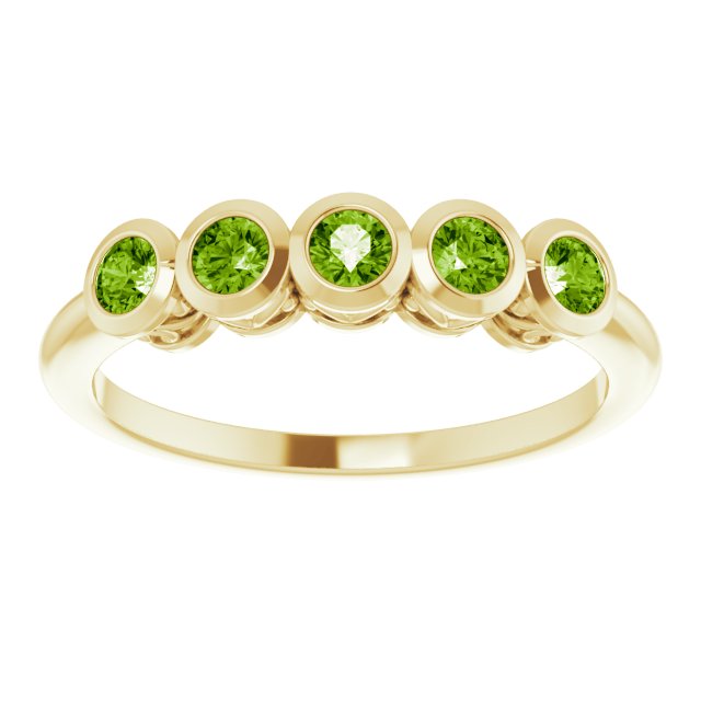 14K Gold Round Natural Peridot Five-Stone Bezel-Set Ring - Yellow Gold - view 8