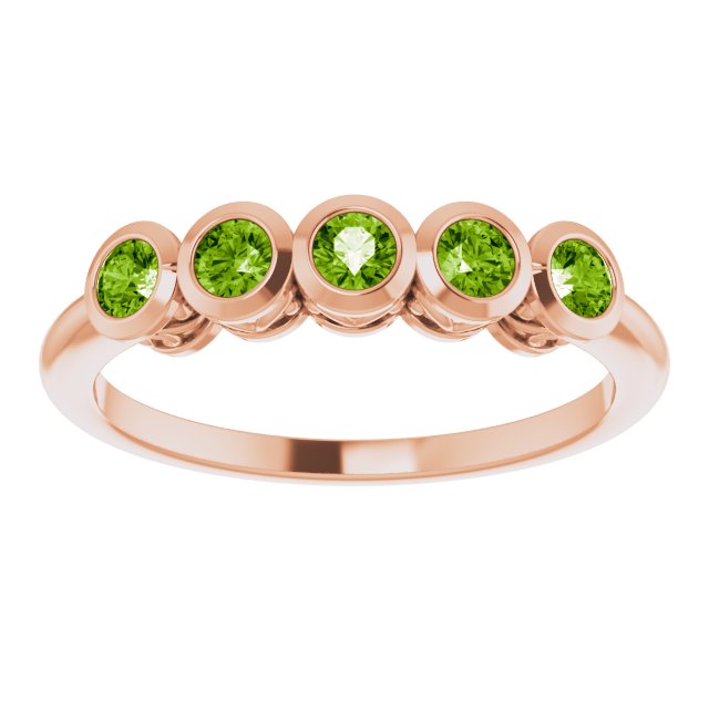 14K Gold Round Natural Peridot Five-Stone Bezel-Set Ring - Rose Gold - view 8