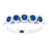 Platinum Round Lab-Grown Blue Sapphire Five-Stone Bezel-Set Ring - view 8