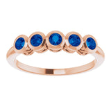 14K Gold Round Natural Blue Sapphire Five-Stone Bezel-Set Ring - Rose Gold - view 8