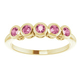 14K Gold Round Natural Pink Tourmaline Five-Stone Bezel-Set Ring - Yellow Gold - view 8