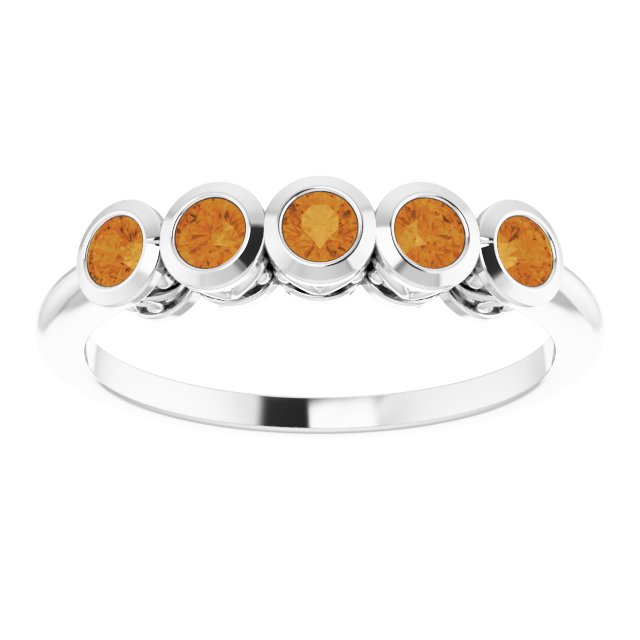 14K Gold Round Natural Citrine Five-Stone Bezel-Set Ring - White Gold - view 8