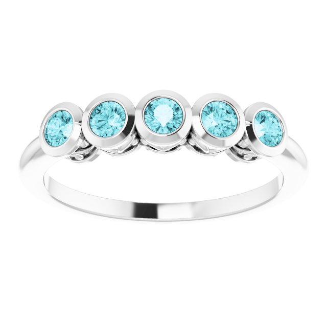 14K Gold Round Natural Blue Zircon Five-Stone Bezel-Set Ring - White Gold - view 8