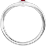 Platinum Round Natural Ruby Bezel-Set Solitaire V Ring - view 7
