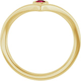 14K Gold Round Natural Ruby Bezel-Set Solitaire V Ring - Yellow Gold - view 7