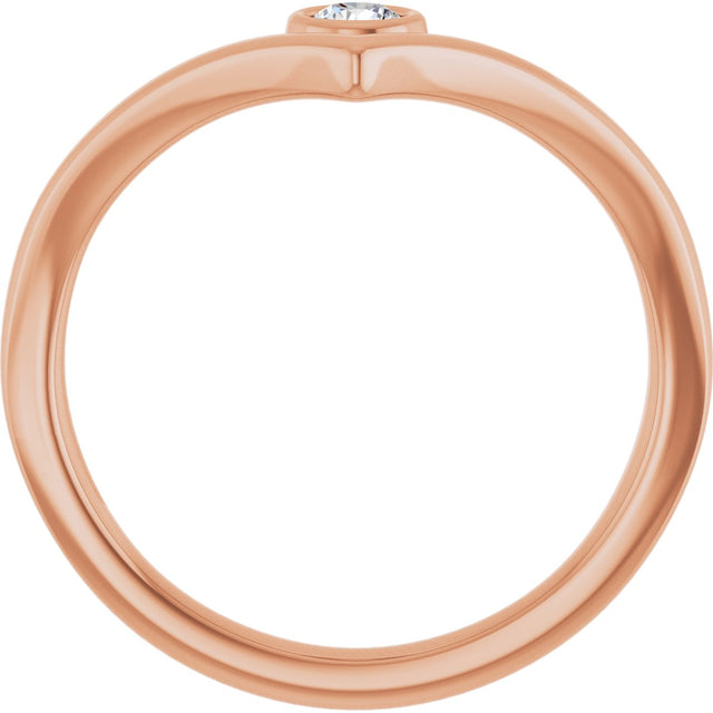 14K Gold Round Natural Diamond Bezel-Set Solitaire V Ring - Rose Gold - view 7