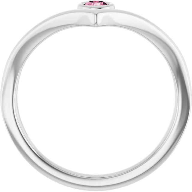 Platinum Round Natural Pink Tourmaline Bezel-Set Solitaire V Ring - view 7