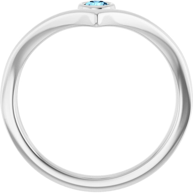 14K Gold Round Natural Aquamarine Bezel-Set Solitaire V Ring - White Gold - view 7