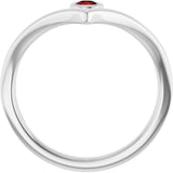14K Gold Round Natural Mozambique Garnet Bezel-Set Solitaire V Ring - White Gold - view 7