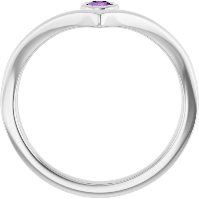 14K Gold Round Natural Amethyst Bezel-Set Solitaire V Ring - White Gold - view 7