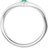 Platinum Round Natural Emerald Bezel-Set Solitaire V Ring - view 7